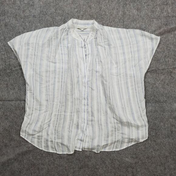 Vince Top Womens Small Short Sleeve Drapey Stripe Shirred Blouse Button Front - Picture 1 of 8